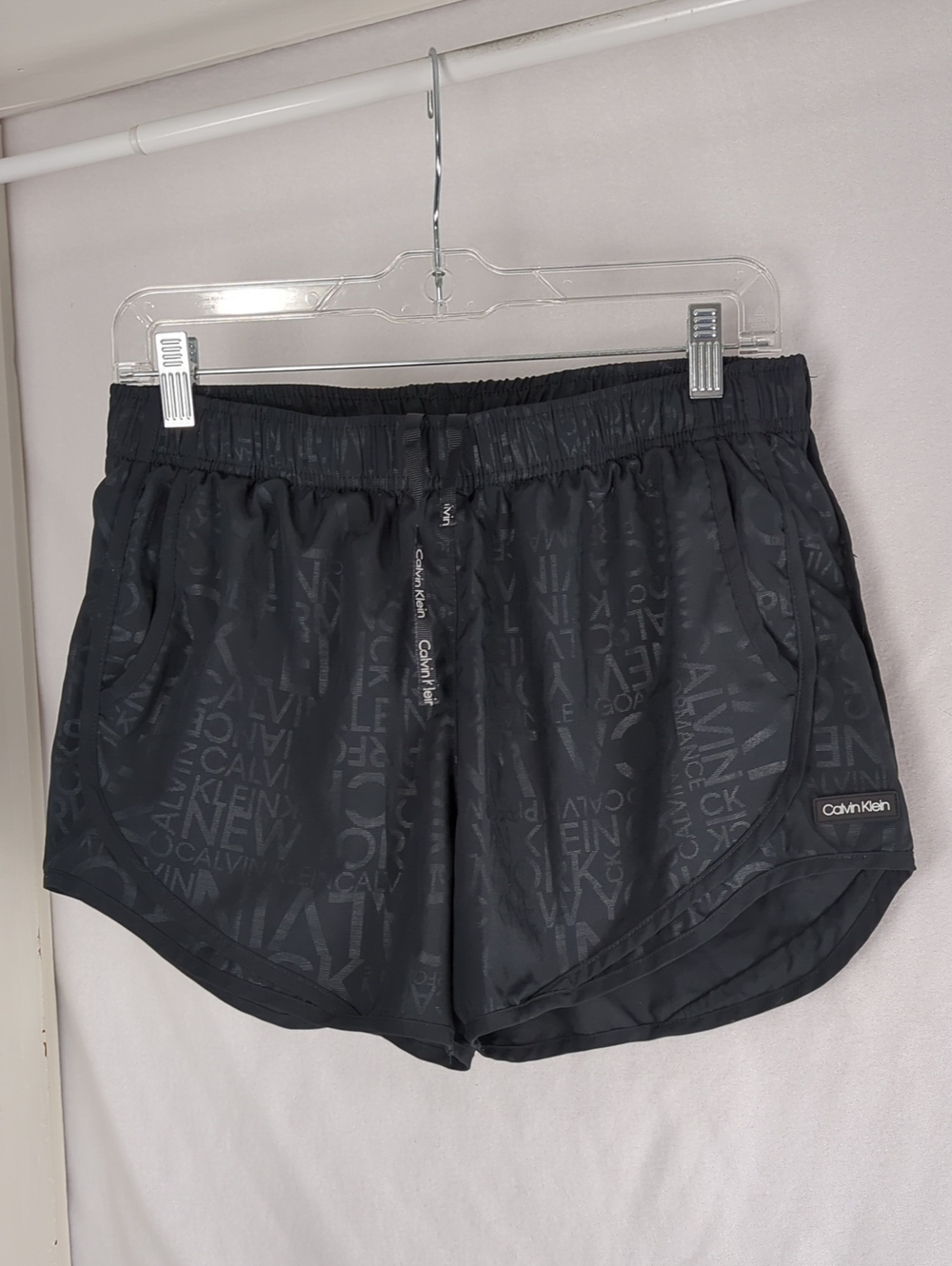CALVIN KLEIN Women's Black Logo-Print Athletic Lined Running Shorts